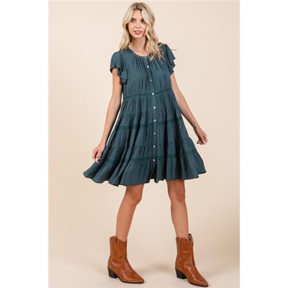 Mittoshop Lace Detail Ruffled Button Down Tiered Dress - Picture 6 of 7
